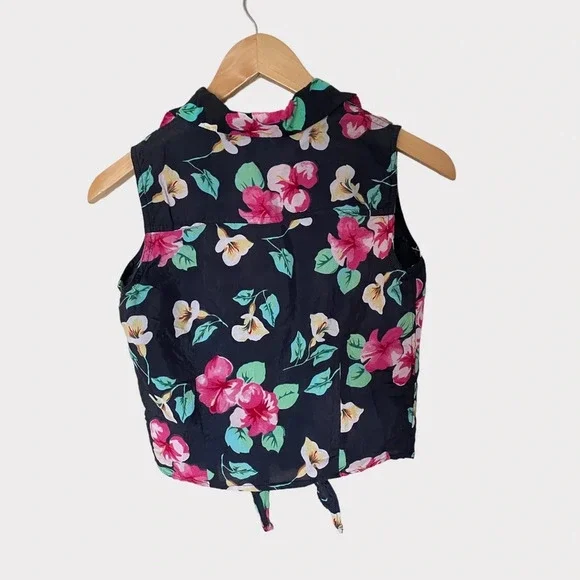Vintage floral cropped button down tank top small - Picture 4 of 4